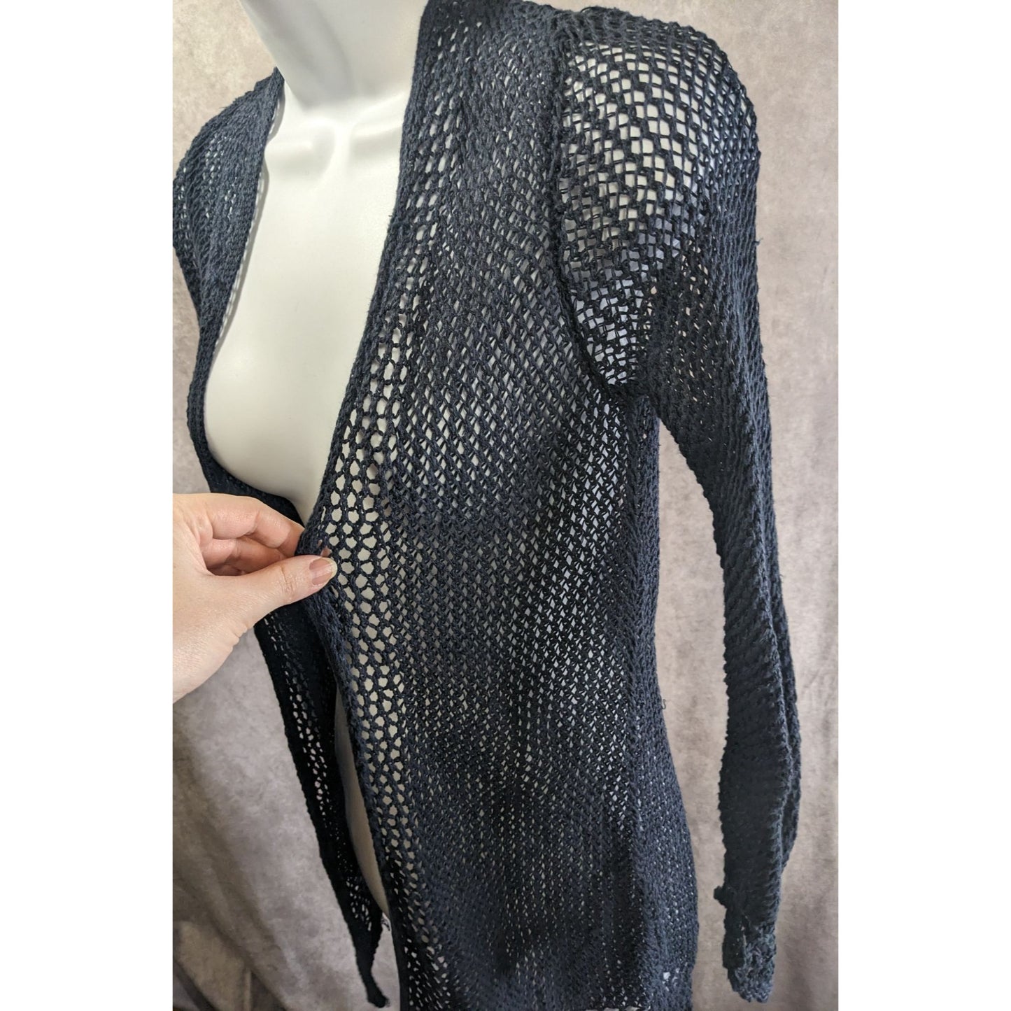 Lucky Brand 90s Style Navy Open Knit Long Sleeve Cardigan Sweater