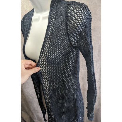 Lucky Brand 90s Style Navy Open Knit Long Sleeve Cardigan Sweater