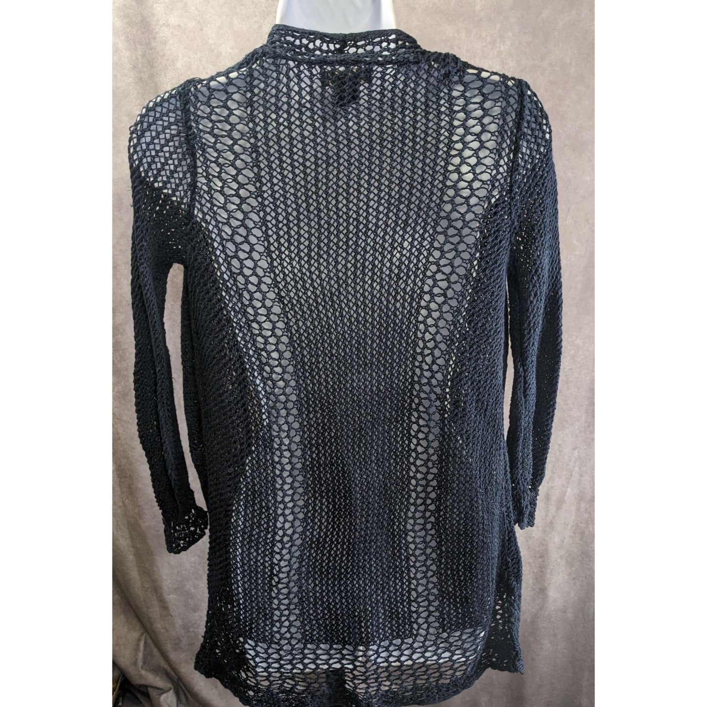 Lucky Brand 90s Style Navy Open Knit Long Sleeve Cardigan Sweater