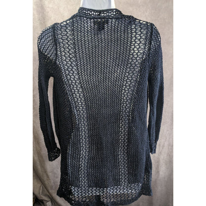 Lucky Brand 90s Style Navy Open Knit Long Sleeve Cardigan Sweater