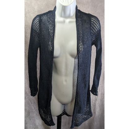 Lucky Brand 90s Style Navy Open Knit Long Sleeve Cardigan Sweater