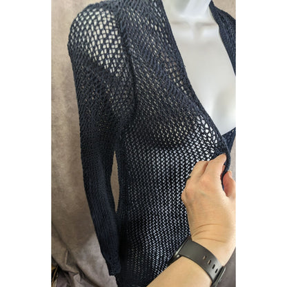 Lucky Brand 90s Style Navy Open Knit Long Sleeve Cardigan Sweater
