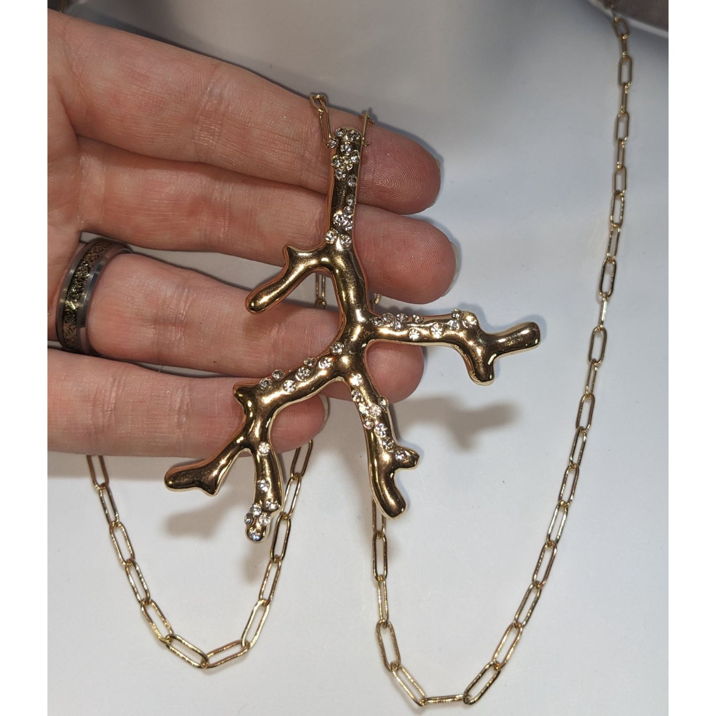 Jessica Simpson Necklace Gold-Tone Crystal Branch Pendant Lobster Clasp