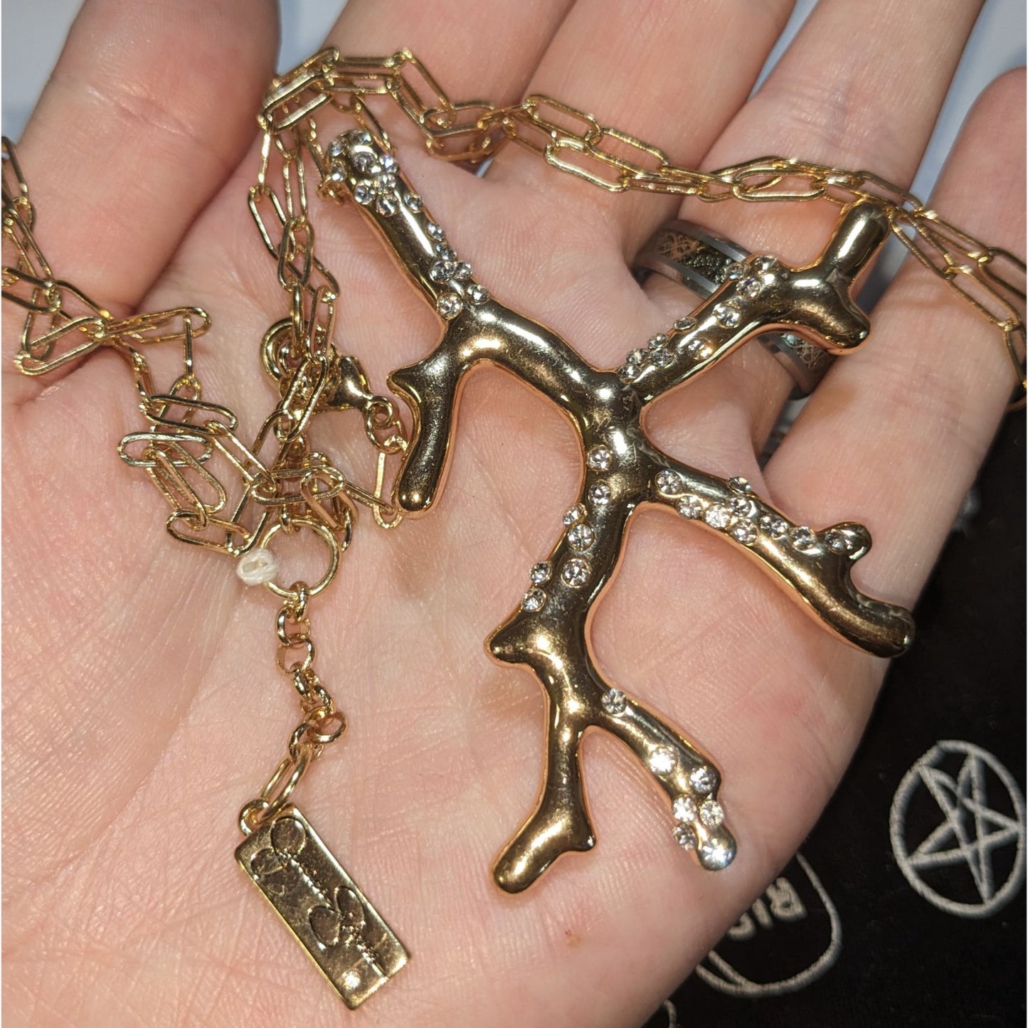 Jessica Simpson Necklace Gold-Tone Crystal Branch Pendant Lobster Clasp
