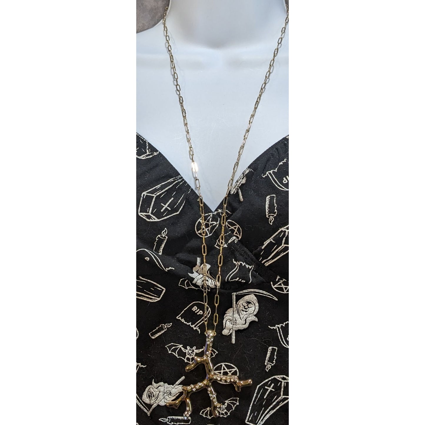 Jessica Simpson Necklace Gold-Tone Crystal Branch Pendant Lobster Clasp