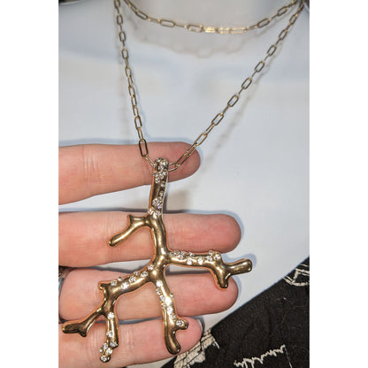Jessica Simpson Necklace Gold-Tone Crystal Branch Pendant Lobster Clasp