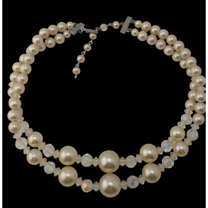 Coquette Vintage Layered Faux Pearl Aurora Borealis Crystal Bead Necklace
