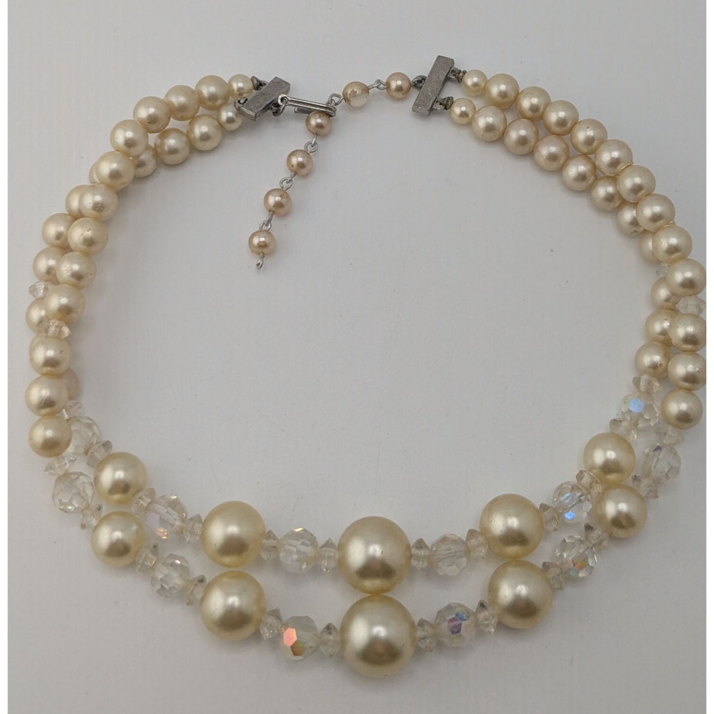 Coquette Vintage Layered Faux Pearl Aurora Borealis Crystal Bead Necklace