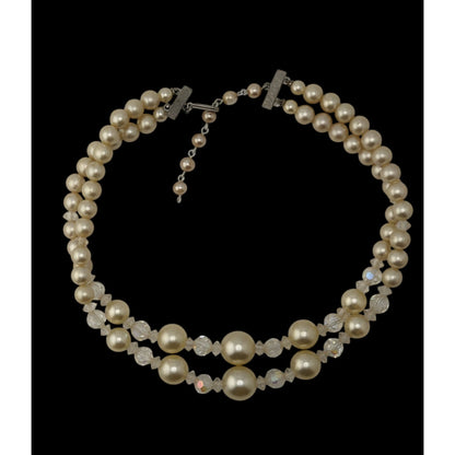 Coquette Vintage Layered Faux Pearl Aurora Borealis Crystal Bead Necklace