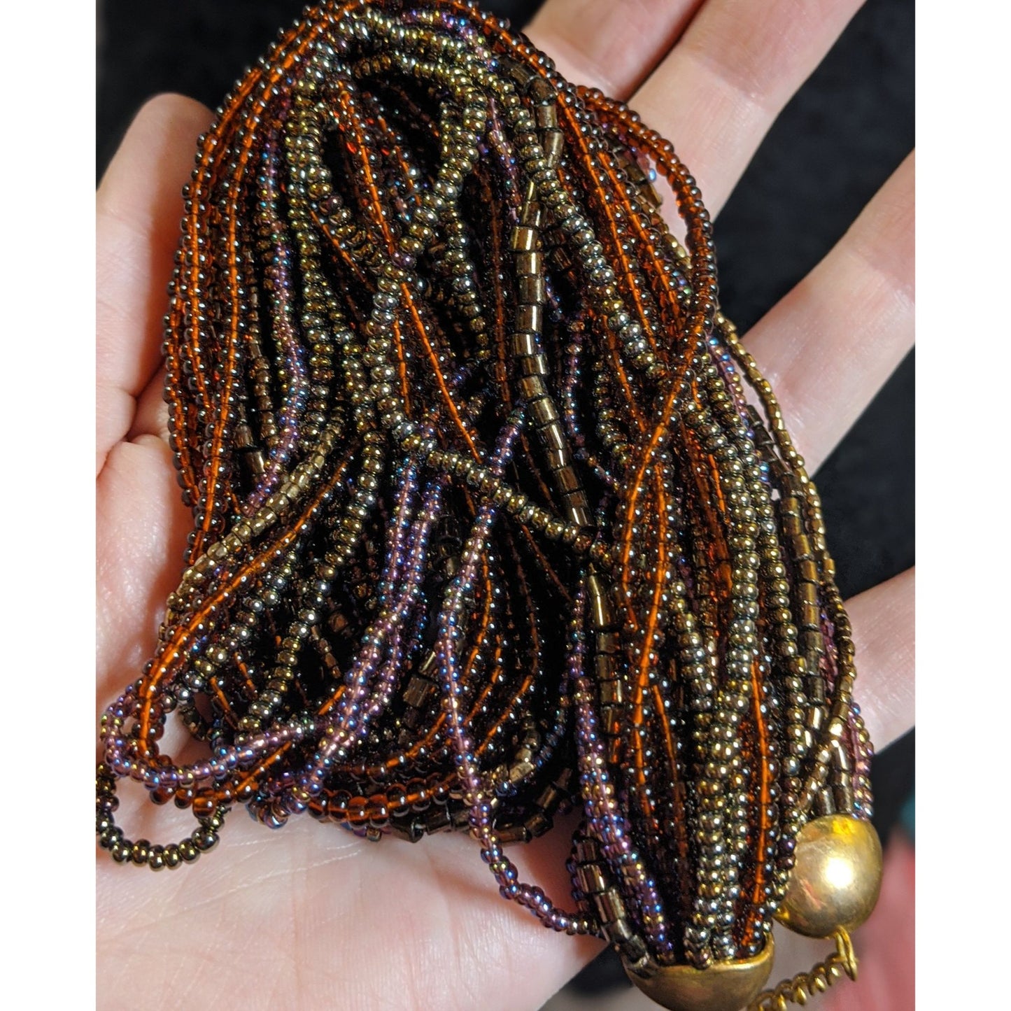 Earthy Multicolor Oil Slick Glass Beaded Necklace Layered Strand Design