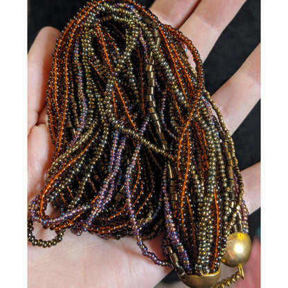 Earthy Multicolor Oil Slick Glass Beaded Necklace Layered Strand Design