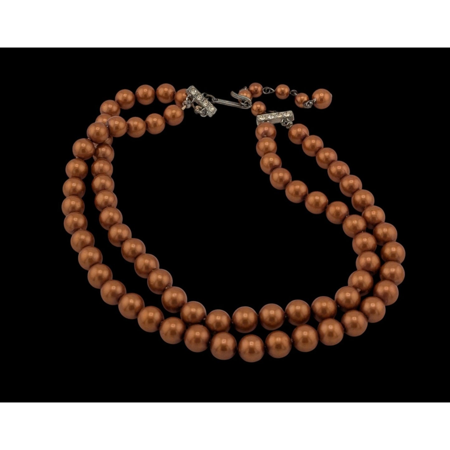 Vintage Glam Copper Tone Dual Strand Faux Pearl Beaded Necklace