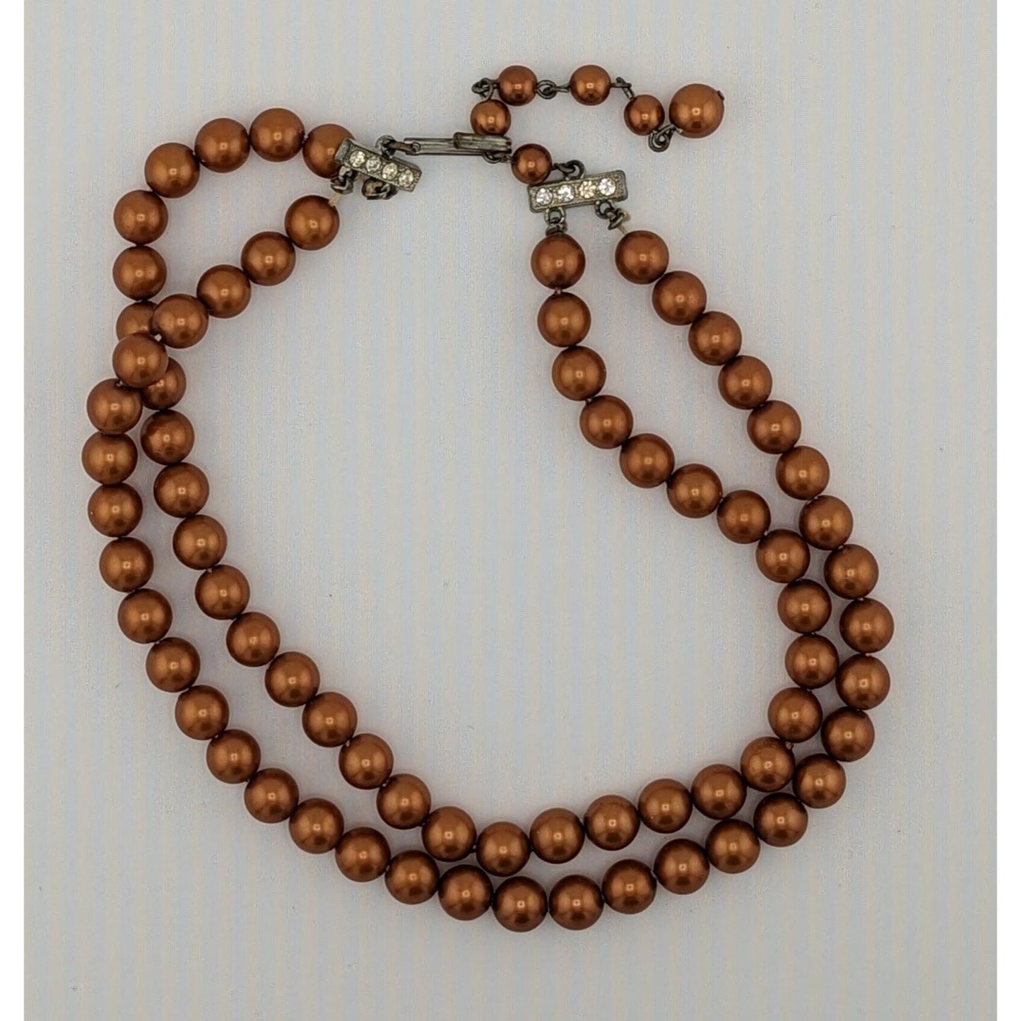 Vintage Glam Copper Tone Dual Strand Faux Pearl Beaded Necklace