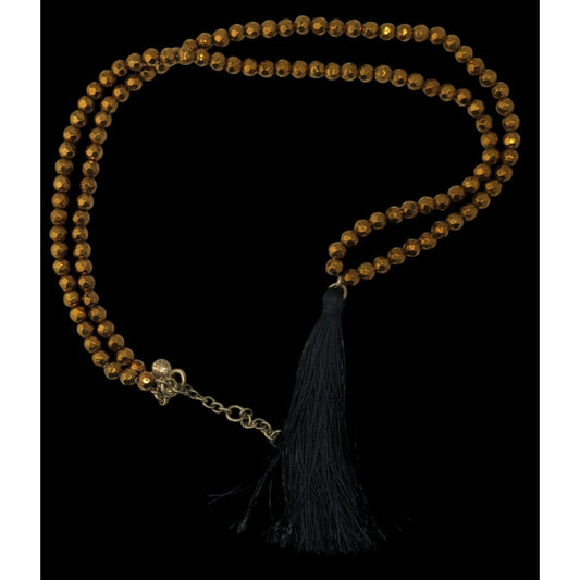 Boho J.Crew Gold Beaded Black Tassel Necklace Long Statement Jewelry