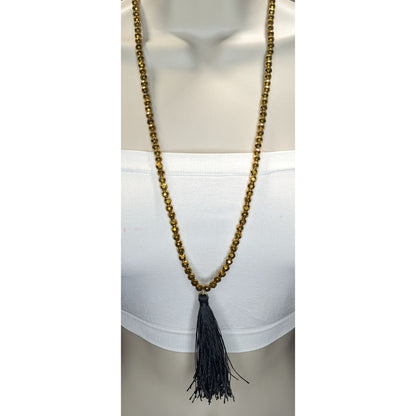 Boho J.Crew Gold Beaded Black Tassel Necklace Long Statement Jewelry