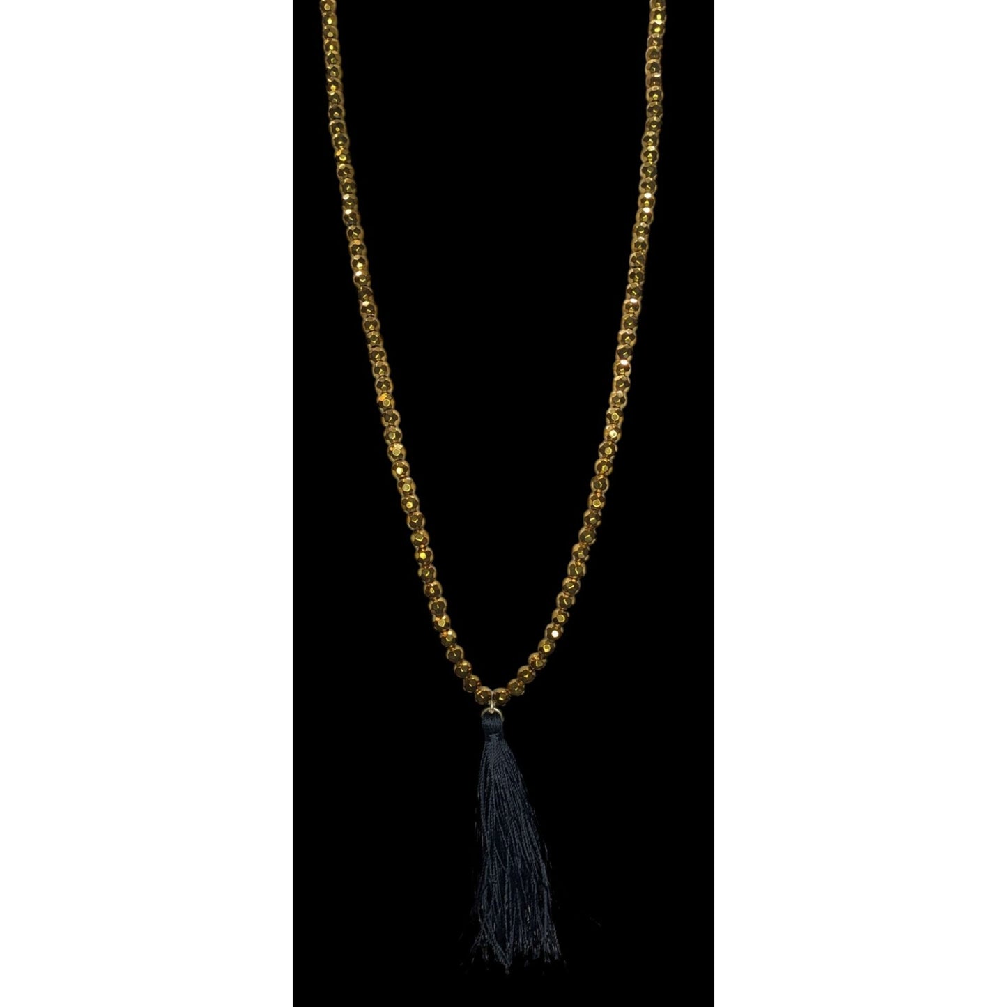 Boho J.Crew Gold Beaded Black Tassel Necklace Long Statement Jewelry