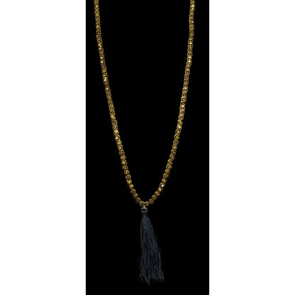 Boho J.Crew Gold Beaded Black Tassel Necklace Long Statement Jewelry