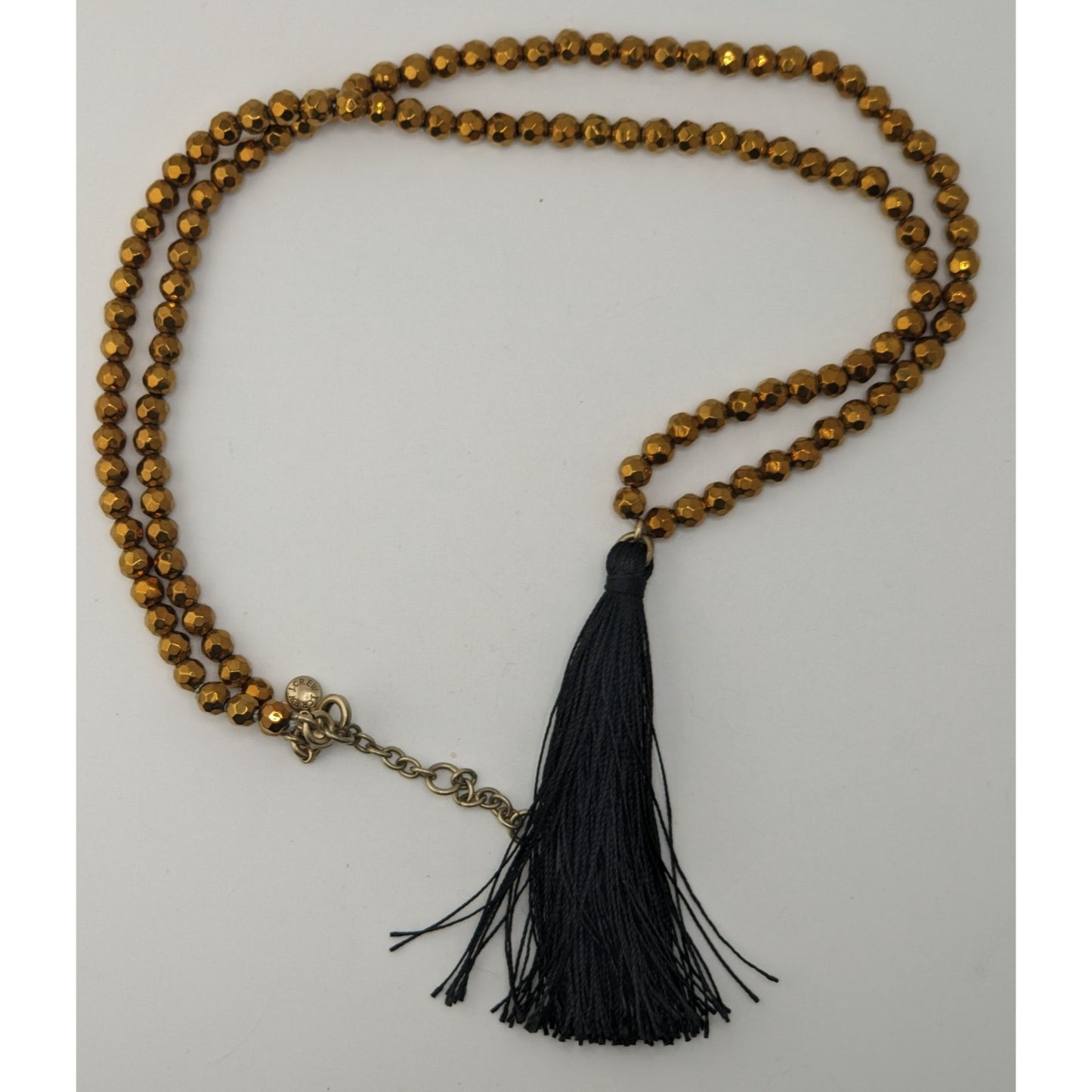 Boho J.Crew Gold Beaded Black Tassel Necklace Long Statement Jewelry
