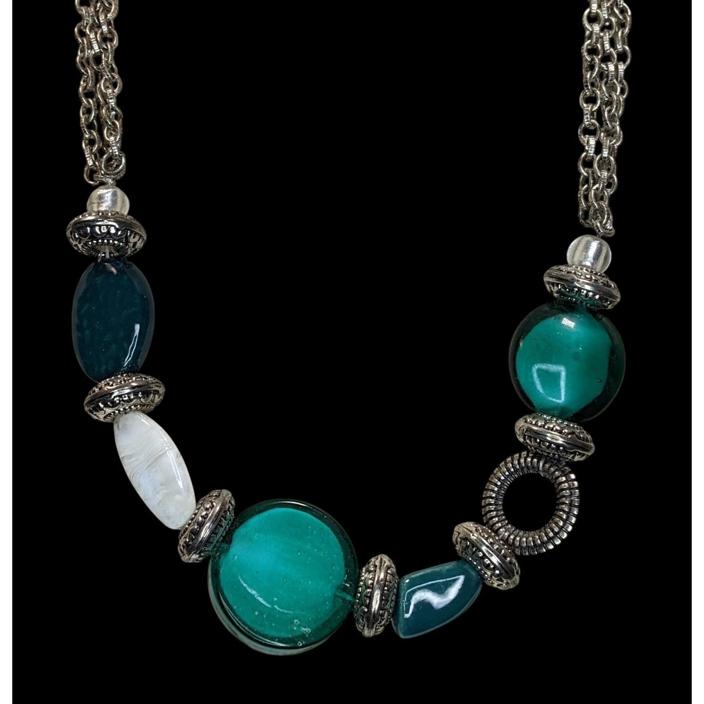 Boho Statement Coastal Green Glass Beaded Necklace & Earrings Set