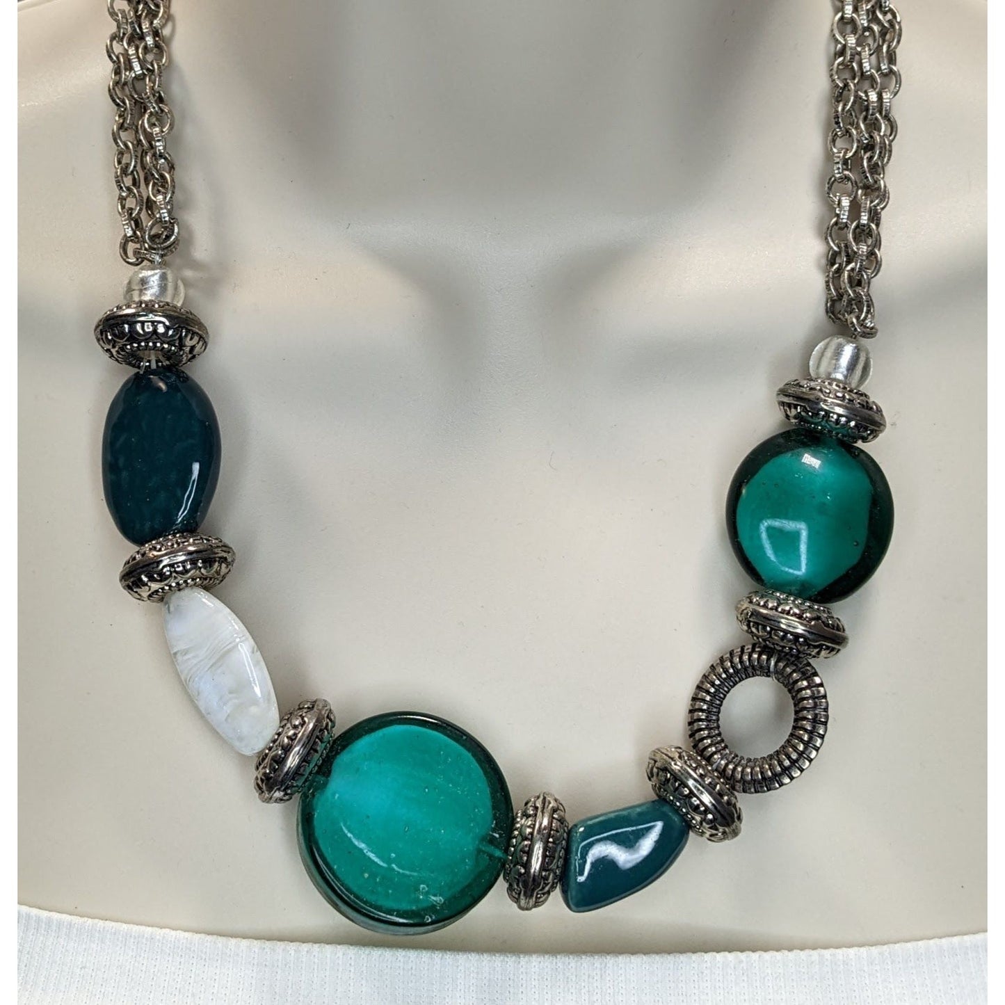 Boho Statement Coastal Green Glass Beaded Necklace & Earrings Set