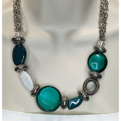 Boho Statement Coastal Green Glass Beaded Necklace & Earrings Set