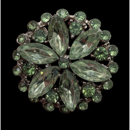 Vintage Green Floral Brooch Mid Century Gemmed Flower Pin Glam Statement Jewelry