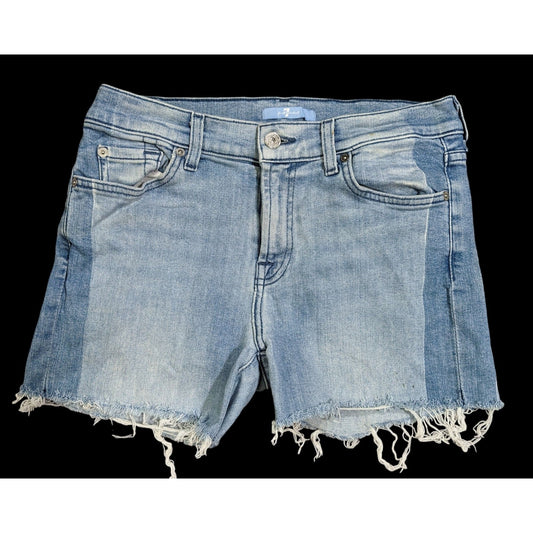 Distressed Two-Tone Cut-Off Denim Shorts by 7 For All Mankind