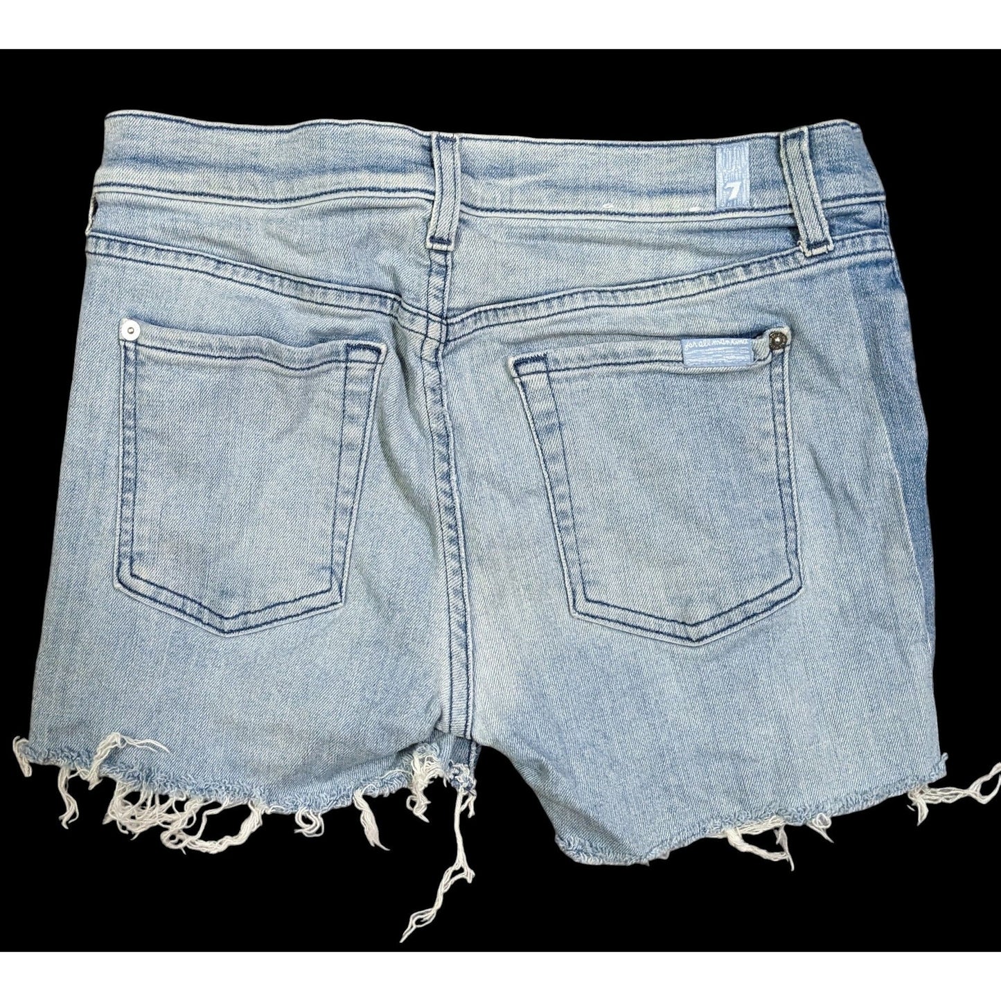 Distressed Two-Tone Cut-Off Denim Shorts by 7 For All Mankind