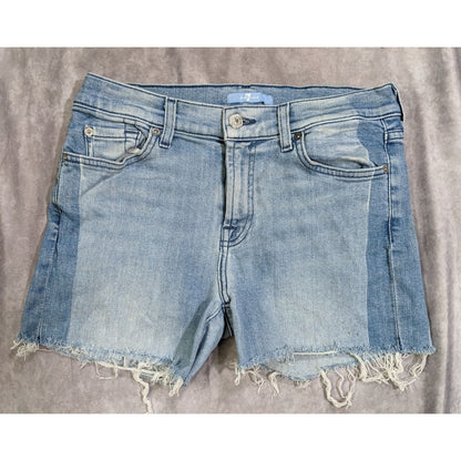 Distressed Two-Tone Cut-Off Denim Shorts by 7 For All Mankind