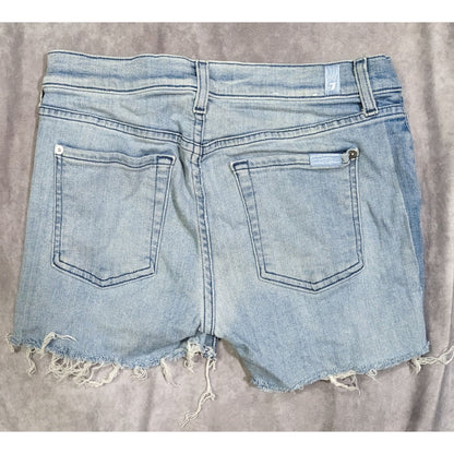 Distressed Two-Tone Cut-Off Denim Shorts by 7 For All Mankind