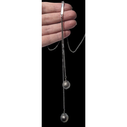 Express Y2K Silver Tone Metallic Ball Drop Necklace