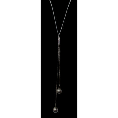 Express Y2K Silver Tone Metallic Ball Drop Necklace