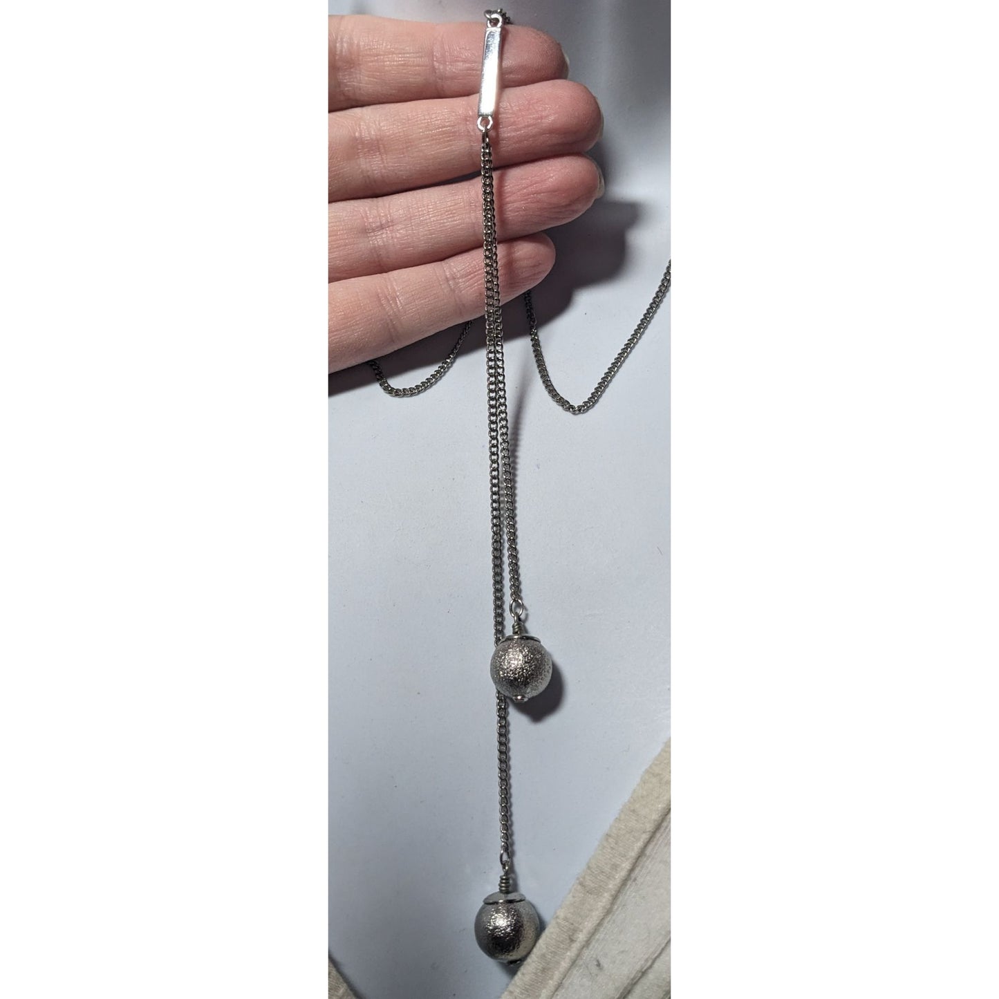 Express Y2K Silver Tone Metallic Ball Drop Necklace