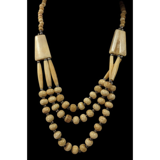 Vintage Tribal Carved Cow Bone Statement Necklace