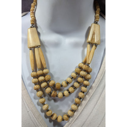 Vintage Tribal Carved Cow Bone Statement Necklace