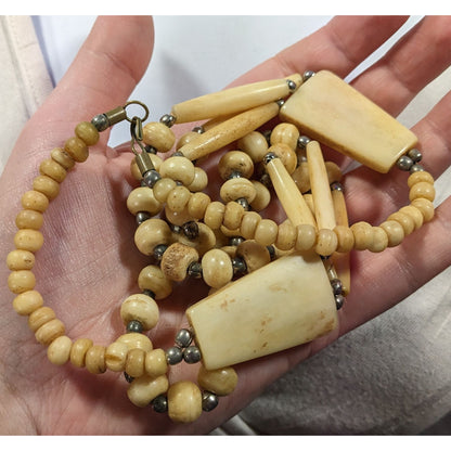 Vintage Tribal Carved Cow Bone Statement Necklace