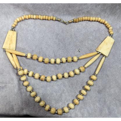 Vintage Tribal Carved Cow Bone Statement Necklace
