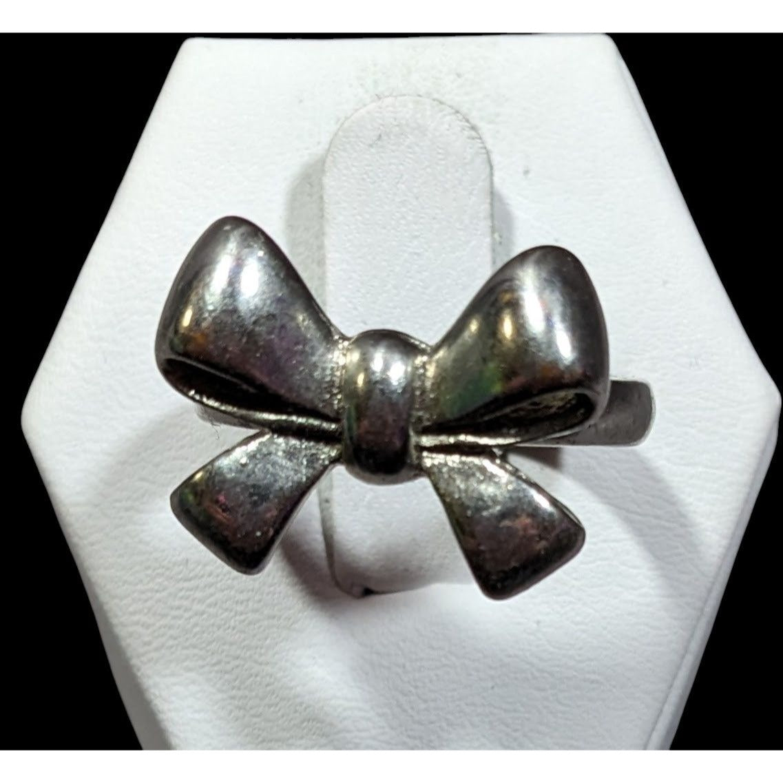 Vintage Coquette Silver Tone Bow Ring Size 7 1/2