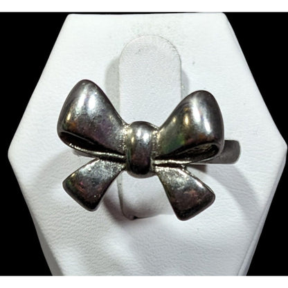 Vintage Coquette Silver Tone Bow Ring Size 7 1/2