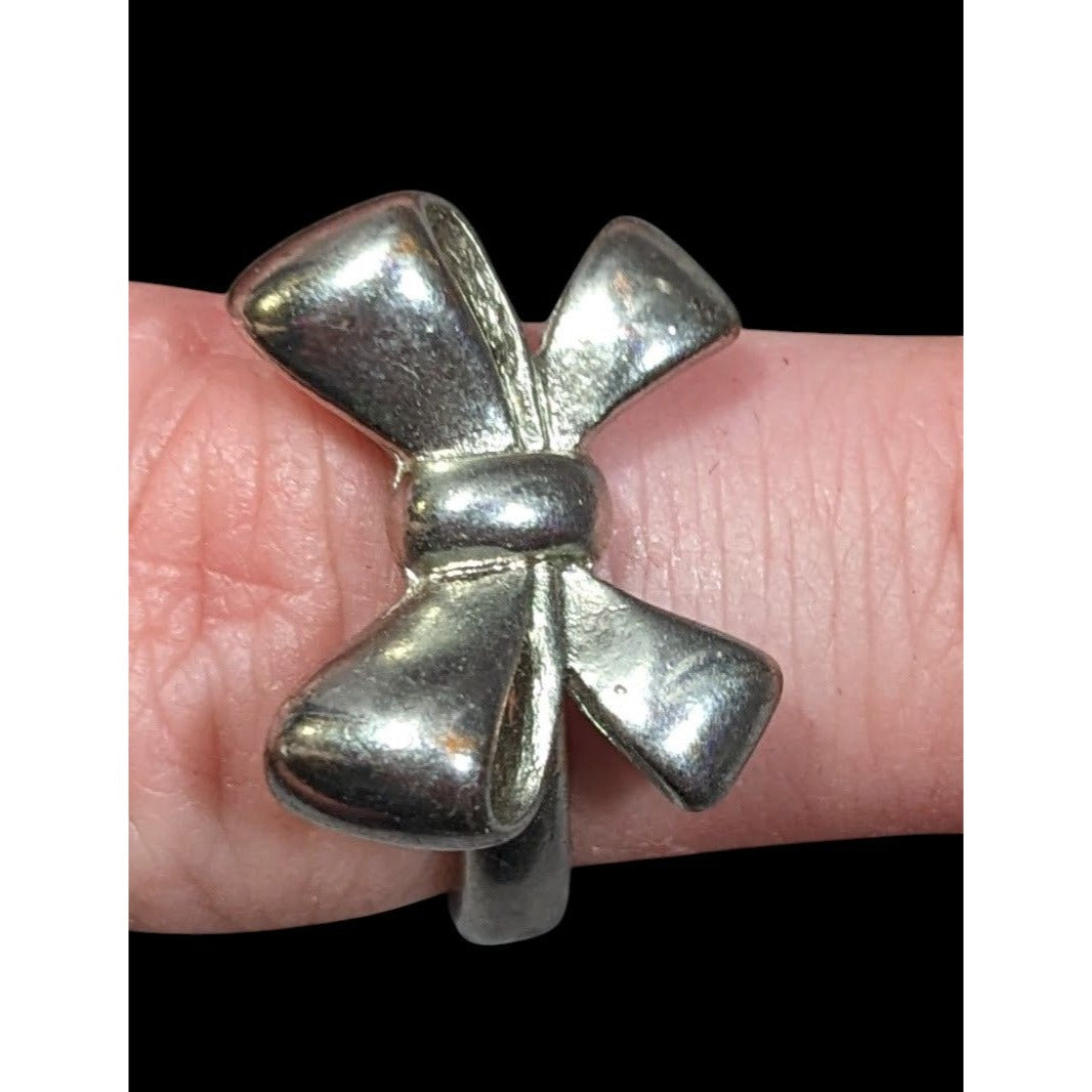 Vintage Coquette Silver Tone Bow Ring Size 7 1/2