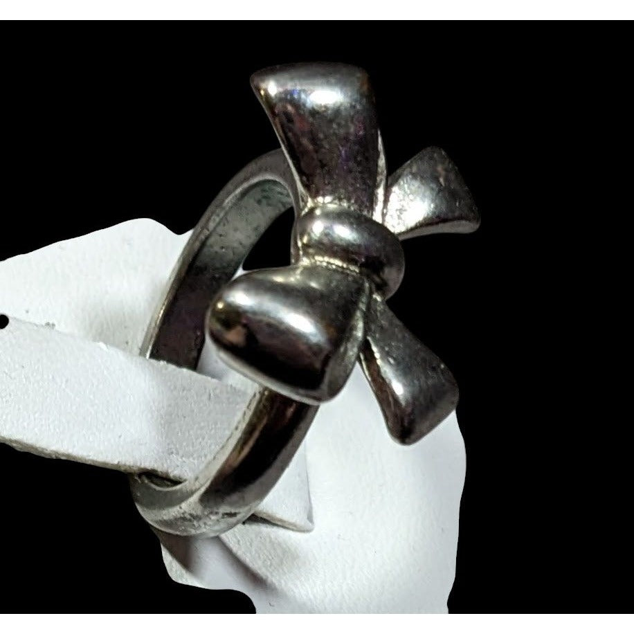 Vintage Coquette Silver Tone Bow Ring Size 7 1/2