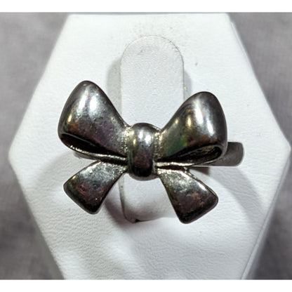 Vintage Coquette Silver Tone Bow Ring Size 7 1/2