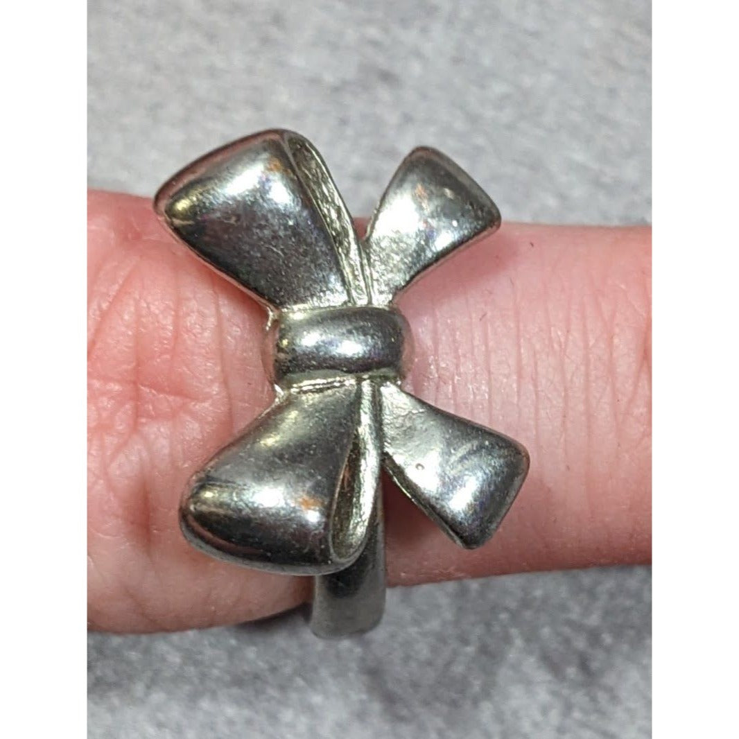 Vintage Coquette Silver Tone Bow Ring Size 7 1/2