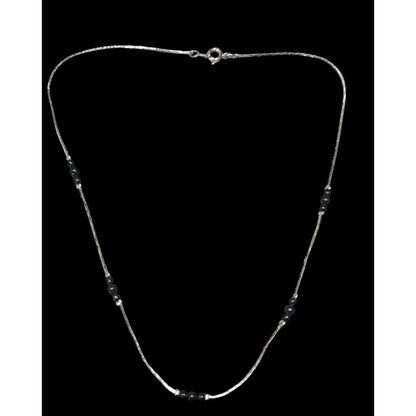 Elegant Minimalist Black And Silver Tone Station Necklace