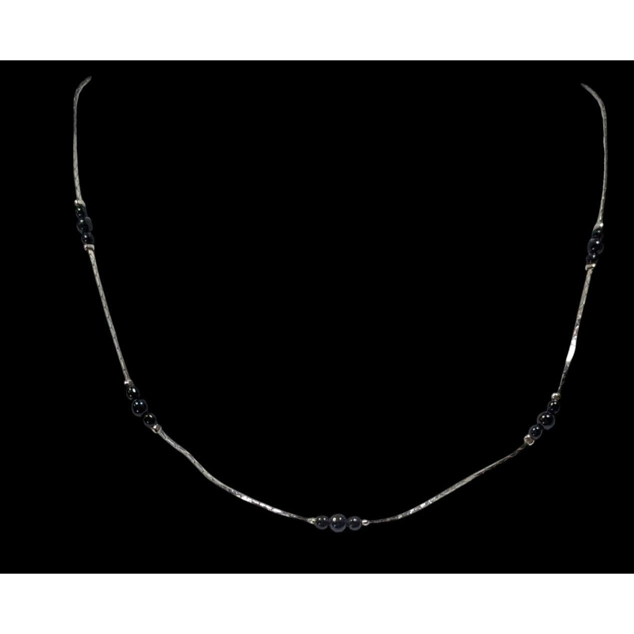 Elegant Minimalist Black And Silver Tone Station Necklace