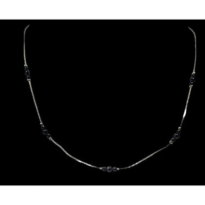 Elegant Minimalist Black And Silver Tone Station Necklace