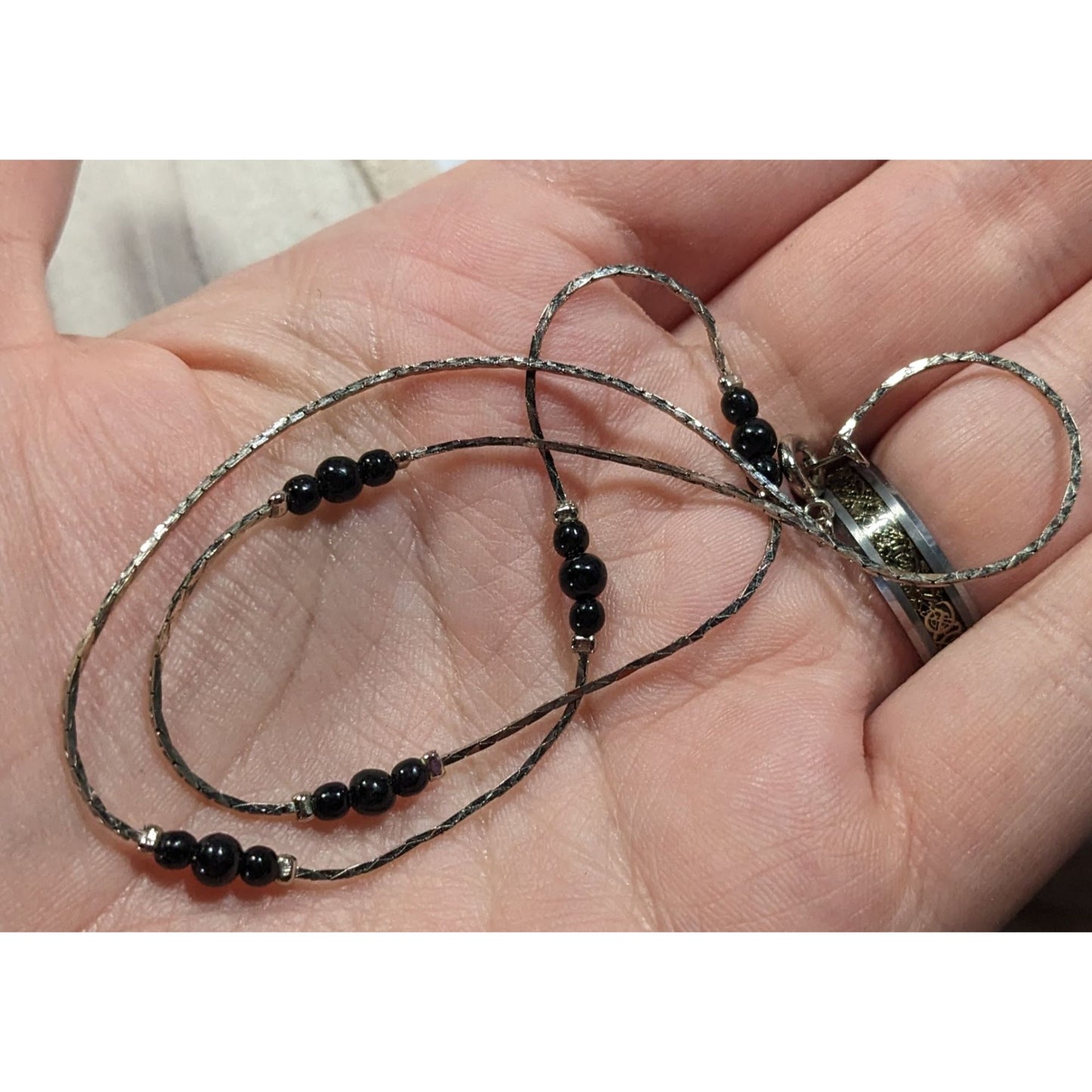 Elegant Minimalist Black And Silver Tone Station Necklace