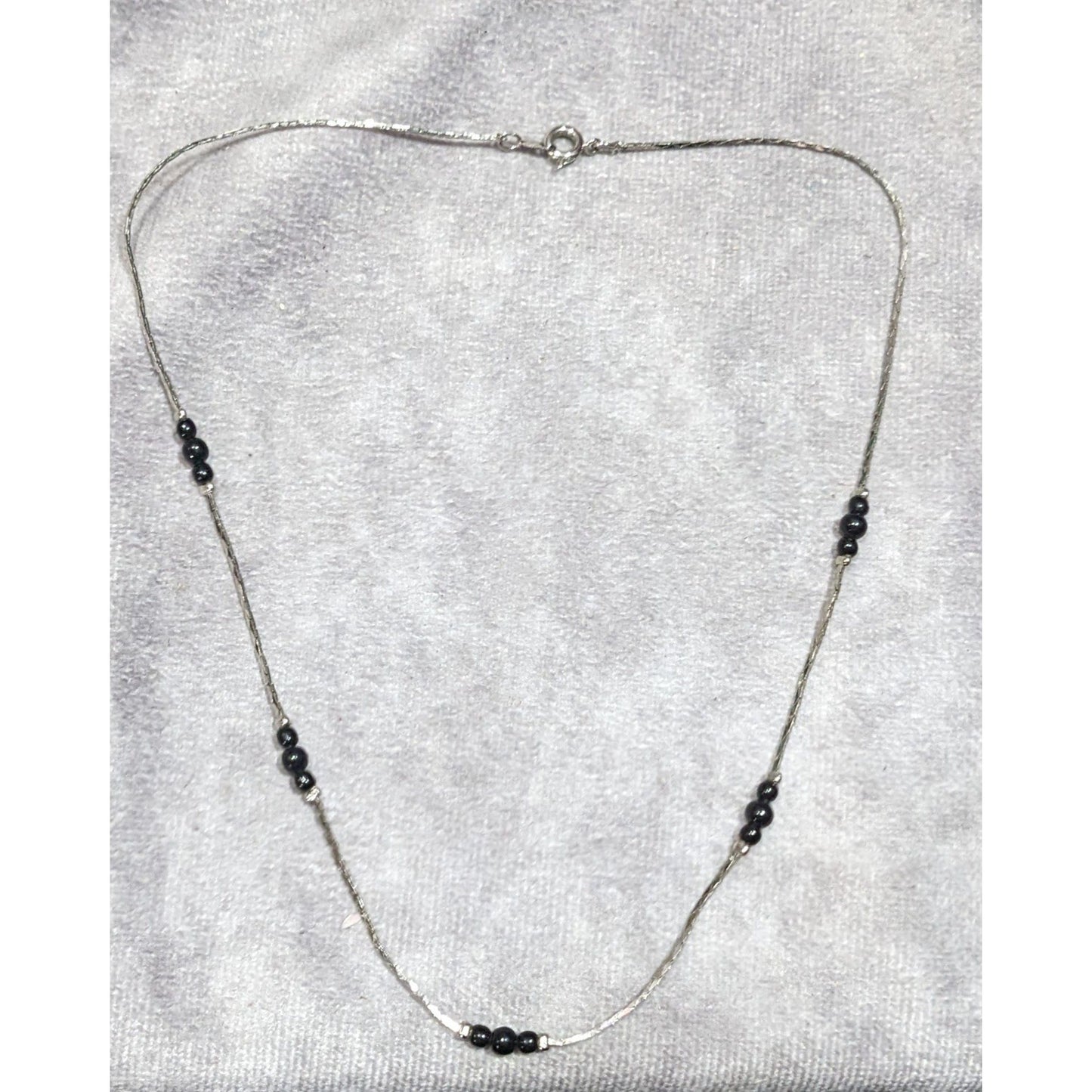 Elegant Minimalist Black And Silver Tone Station Necklace