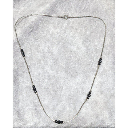 Elegant Minimalist Black And Silver Tone Station Necklace