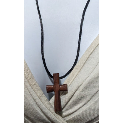 Simple Polished Wooden Cross Pendant Necklace